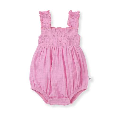 Muslin Smocked Bubble Romper, Pink Mauve