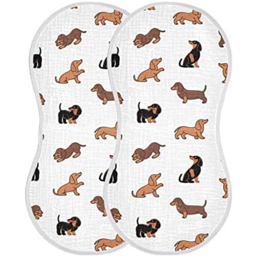 Muslin Baby Burp Cloths Set of 1, Soft Absorbent Cute Dogs Dachshunds Muslin Washcloths, Bibs, Face Towel for Newborn Boys Girls, 22 x 11 Inch