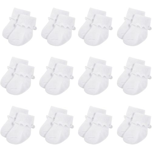 Toulite 12 Pairs Preemie Newborn Baby Ankle Socks Ruffle Turn Cuff Cotton Non-slip Warm Socks for Girls and Boys Infant