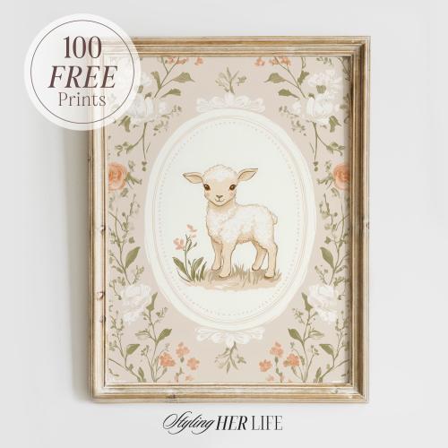 Vintage Lamb Art Print, Cottagecore Print, Vintage Nursery, Boys Nursery, Baby Girl Nursery, Antique Wall Art, Printable Art, DIGITAL