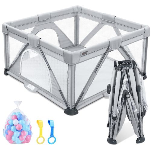 ANGELBLISS Baby Playpen, Foldable & Portable, Indoor/Outdoor with Visible Mesh, Safety Crawling Design, 50”×50”, Grey