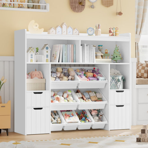 Harriet Bee 55.1"W Kid Bookcase With 4 Drawers & 8 Bins | Wayfair