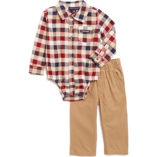 Tommy Hilfiger Plaid Romper & Pants Set | Nordstromrack