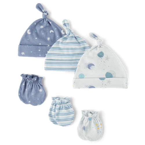Baby Boys Moon Hat And Mittens 6-Piece Set - Gray