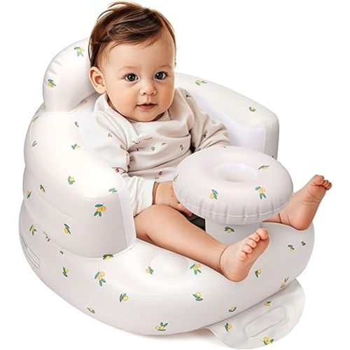 Inflatable Baby Seat for 3-36 Months, Back Support, Built-in Air Pump, Learning to Sit, Blow Up Floor Seat with Tray