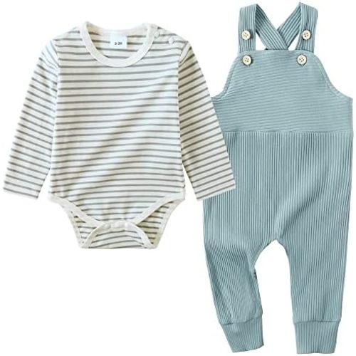 YUEMION Baby Boy Clothes Newborn Infant Boy Outfits 2Pcs Stripe Top Romper Pants Set 0-24 Months Overalls Toddler Boy Clothes