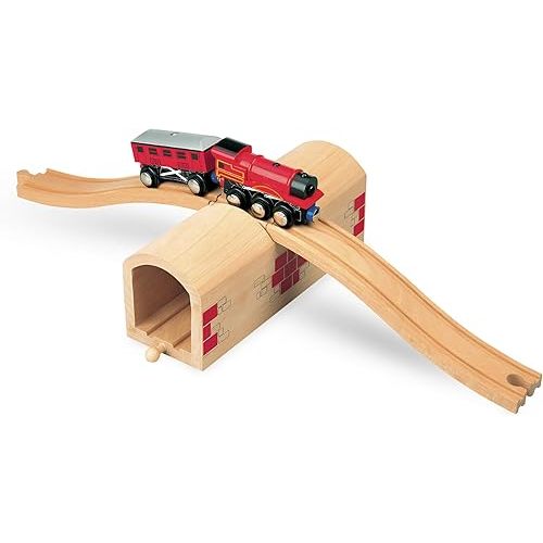 Wooden Train Track Over & Under Tunnel Bridge