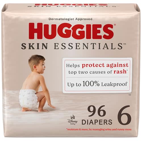 Huggies Size 6 Diapers, Skin Essentials Baby Diapers, Size 6 (35+ lbs), 96 Count (3 Packs of 32)