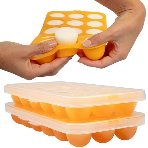 Silicone Baby Reusable Food Storage Tray (2 Pack)- Pop Out 1oz Portion Silicone Stackable Freezer Tray- includes Snap-On Lid- Non Toxic, BPA & PVC Free-Dishwasher and Microwave Safe- Meal Prep