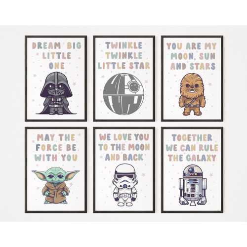 Star War Poster 6 Set, star war nursery, star war wall art starwar art nursery art, nursery prints, bedroom, baby room starwar art