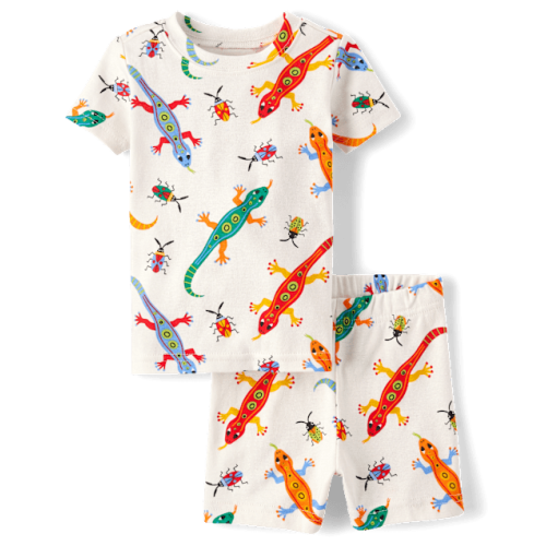 Baby And Toddler Boys Lizard Snug Fit Cotton Pajamas - White