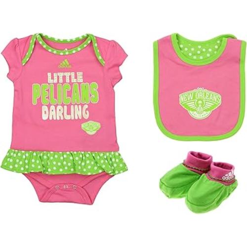 adidas NBA Infants Girls Pink Little Sweet 3-Piece Bib and Bootie Set, New Orleans Pelicans 18 Months