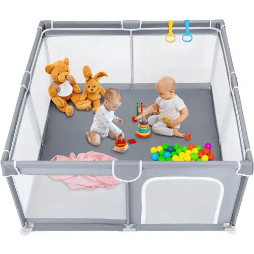 TODALE Baby Playpen 50”×50” Gray Playpen for Babies and Toddlers, Safe & Sturdy, Small Baby Play Yard with Anti-Slip Base & Breathable Mesh- Indoor & Outdoor Baby Play Pen for Toddler & Infant