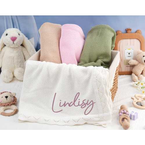 Custom Embroidered Name Knit Blanket,Baby Name Blanket,Name Blanket for Girl,Baby Name Blanket,Baby Shower Gift,Keepsake Gift for Baby