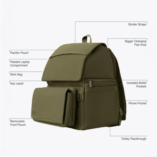 BÉIS 'The Ultimate Diaper Backpack' in Olive - Green Backpack Diaper Bag