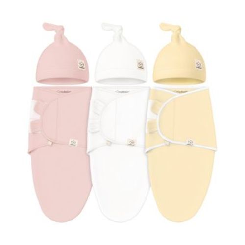 3-Pack Organic Baby Swaddle Sleep Sacks with Knot Hats, Newborn Baby Swaddles Wrap 0-3 Months, Ergonomic Wearable Blanket