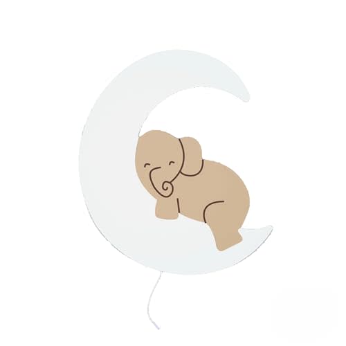BugyBagy Hand Painted Remote Control Nursery Light for Baby and Toddler Room,9 Colors Changing Cloud Wall Lamp (ElephantOverMoonBeige)