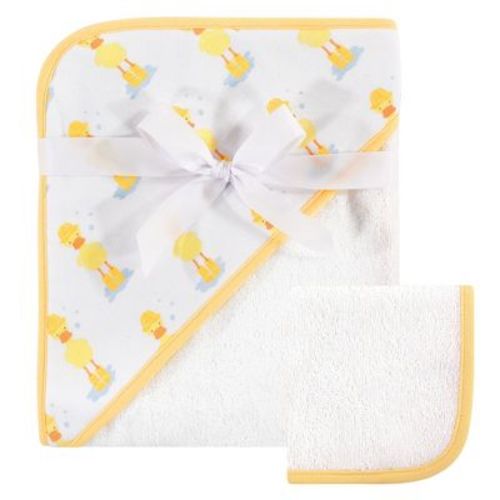 Hudson Baby Cotton Hooded Towel and Washcloth 2pc Set, Duck, One Size