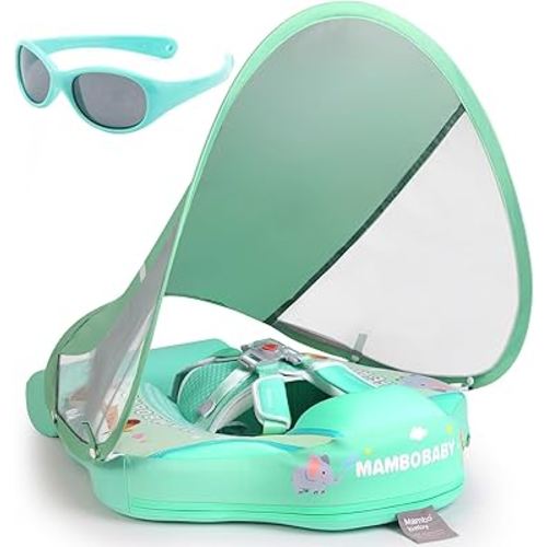 Big Buoyancy and Comfort Mambobaby Float with Canopy and Tail New Upgraded Non-Inflatable Baby Pool Float Mambo Float Swim Trainer Solid Infant Swim Float Adjustable Pearl Foam Baby Swim Ring