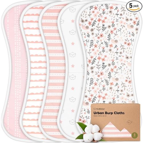 Organic Burp Cloths Baby Boy & Girl - 5-Pack Super Absorbent Cotton Burping Cloths for Babies, Soft & Plush Newborn Spit Up Rags, Infant Towels for Milk Spit Up, Unisex, Large 21" x 10" (Sweet Charm)