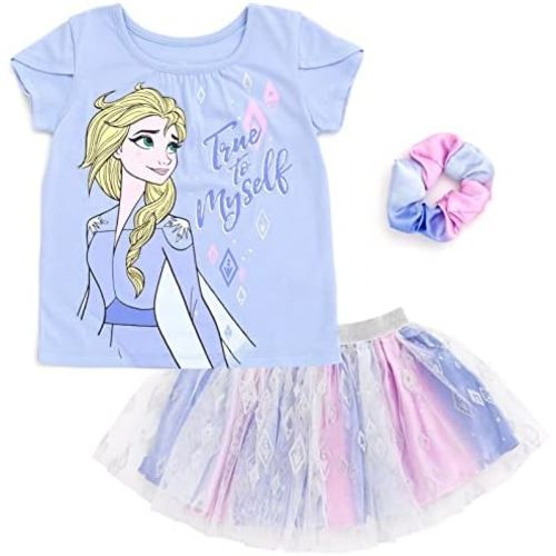 Disney Princess Moana Frozen Girls T-Shirt Tulle Mesh Skirt and Scrunchie 3 Piece Outfit Set Toddler to Big Kid