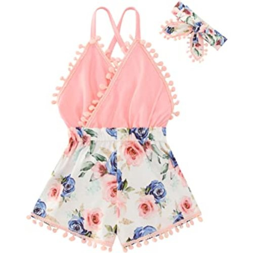 6M-3T Baby Girl Backless Bodysuit Outfit Set Romper Jumpsuit with Headband