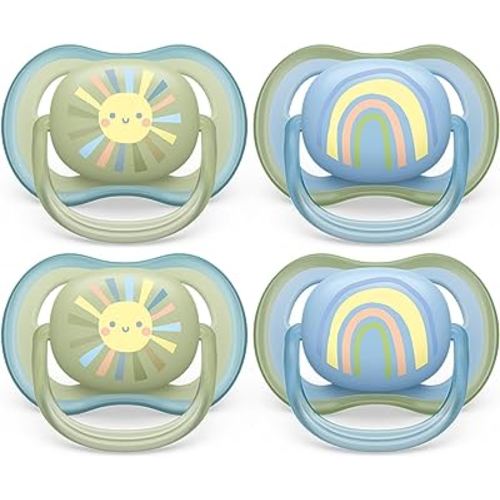 Philips Avent Ultra Air Pacifier - 4 x Light, Breathable Baby Pacifiers for Babies Aged 0-6 Months, BPA Free with Sterilizer Carry Case (Model SCF085/49)