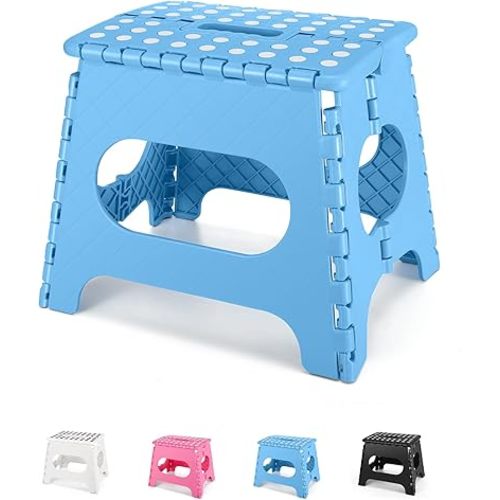 Dyforce Folding Step Stool 11 Inch, Durable Kids Step Stool, Heavy Duty Step Stools for Adults, Compact Foot Stools, Light-Weight Toddler Step Stools for Kitchen, Bathroom, Holds Up to 300 lbs (Blue)