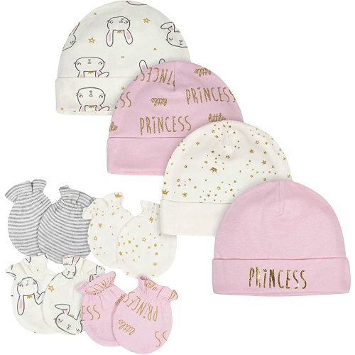 Gerber Baby Girls Cap and Mitten Sets 8pc Pink Princess 0-3 Months