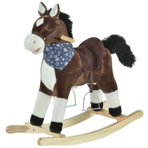 Qaba Kids Plush Ride-on Rocking Horse Toy Cowboy Rocker With Fun Realistic Sounds For Child 3-6 Years Old, Brown