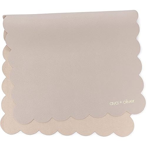 Vegan Leather Baby Changing Mat (16 X 30 in) - Multipurpose Wipeable and Portable Diaper Changing Mat - Foldable Travel Changing Mat (Grey Scallop)