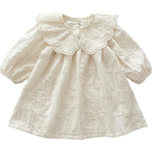 Long - Sleeve Princess Dress with Exquisite Lace Collar and Embroidery