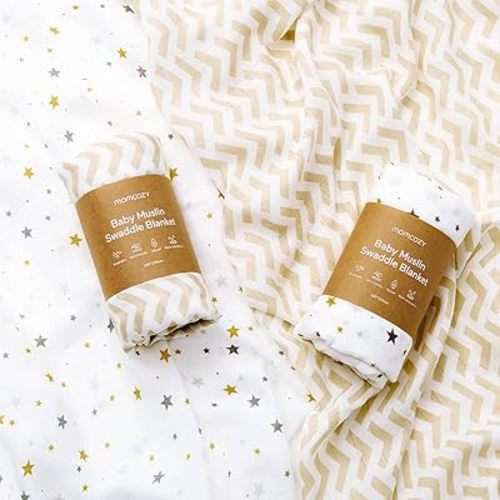 Momcozy Muslin Swaddle Blankets, Ultra Soft Neutral Swaddle Blanket, Cotton & Breathable Bamboo Derived from Viscose, Large Baby Infant Newborn Boys Girls Swaddling Receiving Blanket, Bling Star