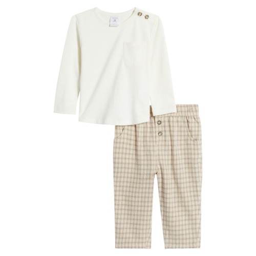 Long Sleeve Cotton T-Shirt & Check Flannel Pants Set