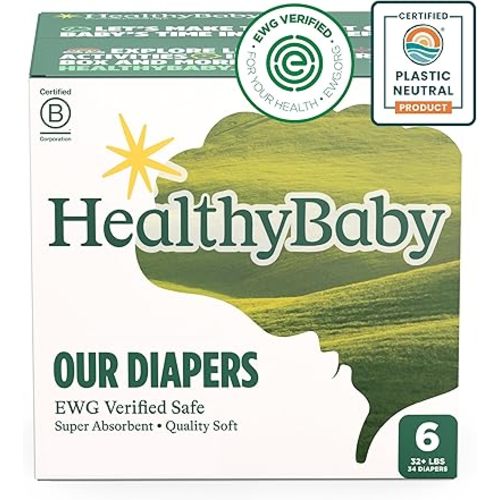 Our Diapers | EWG Verified Safe & Plant-Based Diapers | Leak Protection | Soft Organic Cotton Shell | Chlorine-Free Diaper for Sensitive Skin | Size 6 (Over 32 lbs) 34 Count
