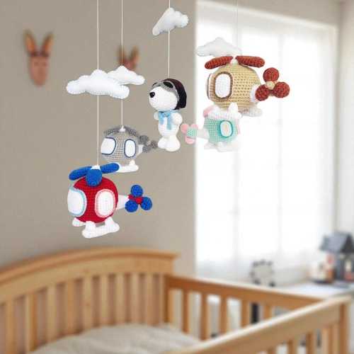 Crochet Snoopy & Helicopter Baby Mobile: Nursery Decor