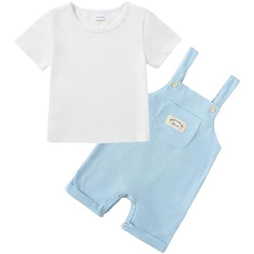 ZOEREA Toddler Baby Boys Clothes Summer Outfit Stripe T-Shirt and Shortall Romper Set Cute Jumpsuit Solid Color 6M-4T