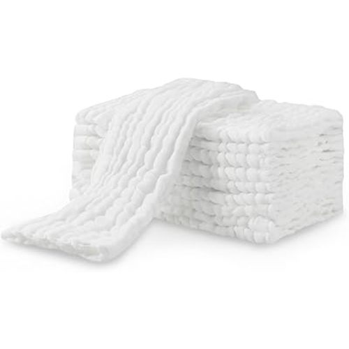 PandaEar 10 Pack Muslin Burp Cloths, 100% Cotton Baby Towels Washcloths, Soft and Absorbent Hand Wash Cloth for Infant Newborn -11.8"x11.8"