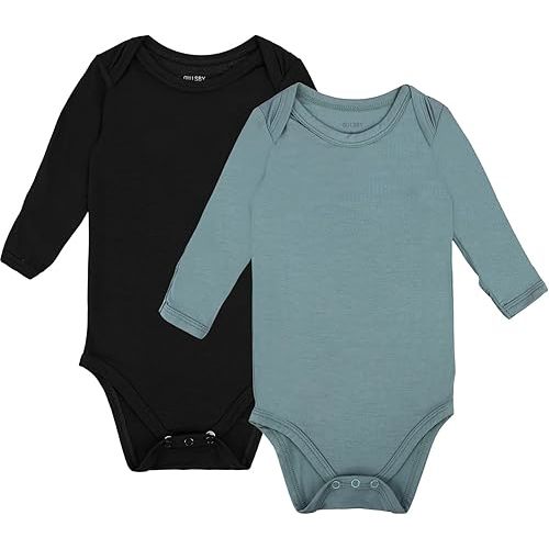 GUISBY Unisex Baby Rayon of Bamboo Snap Bodysuits, Long Sleeve with Mittens Cuffs Bodysuit 2-Packs