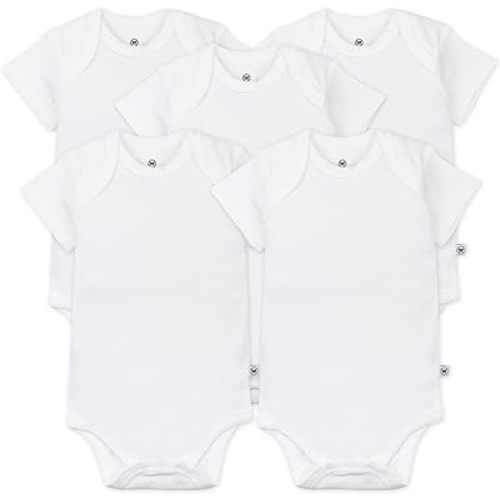 HonestBaby baby-boys 5-pack Short Sleeve Bodysuits One-piece 100% Organic Cotton for Infant Baby Boys, Unisex - 0-3 Months - 5-pack Bright White