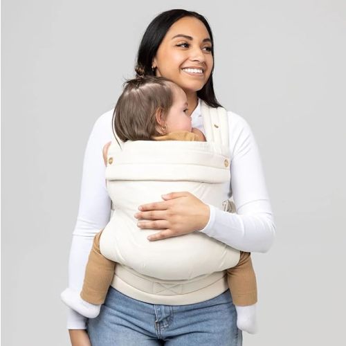 Mabē Monarch Ergonomic Baby Carrier – Premium Cotton Soft Structured Newborn to Toddler Carrier with Hip-Healthy Design, 3 Carry Positions (7-35lbs), Lightweight & Breathable, (Ivory)