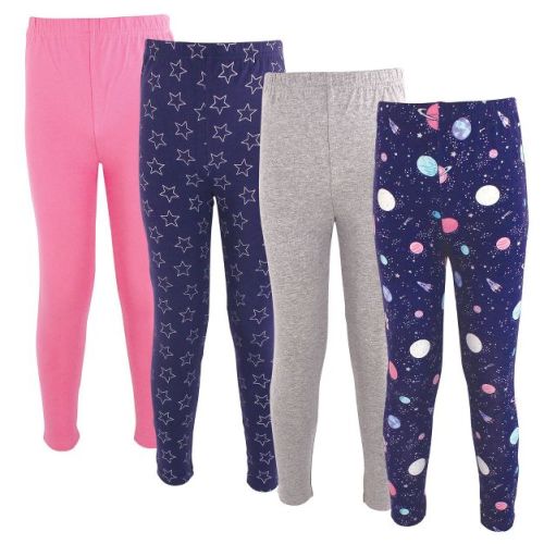 Hudson Baby Infant and Toddler Girl Cotton Leggings 4pk, Space, 0-3 Months