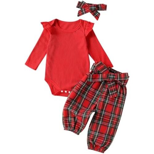 Kaipiclos Newborn Infant Girl Clothes Rib Knit Romper Daisy Print Pants Headband Baby Clothes for Girls 0 3 6 12 18 24 Months