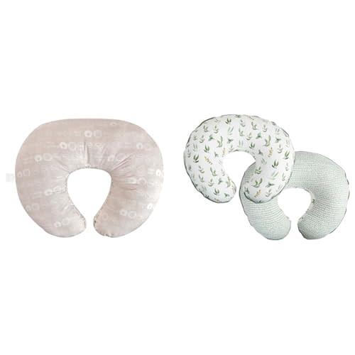 Boppy Nursing Pillow Organic Bare Naked Original Support, Pillow Only & Organic Original Support Nursing Pillow Cover, Green Little Leaves