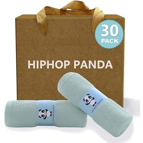 HIPHOP PANDA Baby Washcloths, Rayon Made from Bamboo - 2 Layer Ultra Soft Absorbent Newborn Bath Face Towel - Reusable Baby Wipes for Delicate Skin - Green, 30 Pack