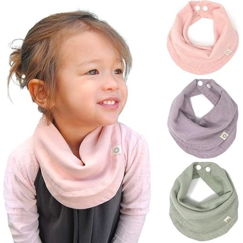 Kishu Baby Indi GOTS Organic Baby Bibs for Girls - Rounded, 4-Way Reversible, 8 Layer Muslin Drool Bibs
