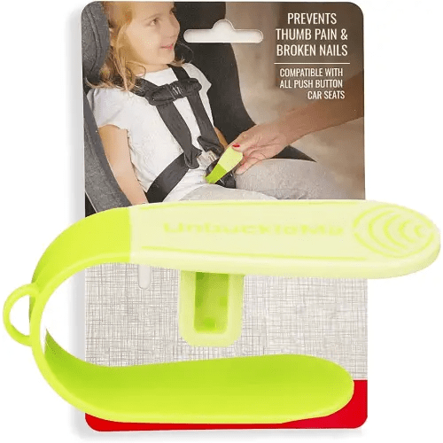 UnbuckleMe Car Seat Buckle Release Tool - Easy Opener Aid for Arthritis, Long Nails, Older Kids - Button pusher for infant, toddler, convertible 5 pt harness car seats - As Seen on Shark Tank (Lime)