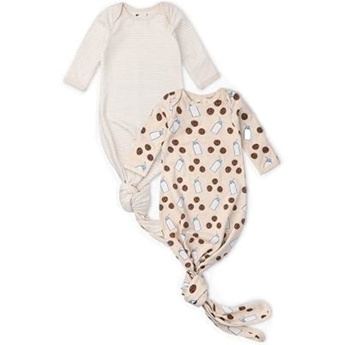 MONICA + ANDY Knot It Baby 2-pack Tie Gown, 100% Organic Baby Clothes for Boys & Girls, Sizes For Preemie, Newborn & Infant
