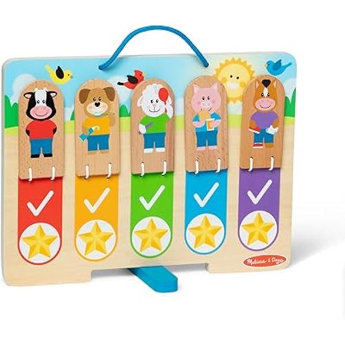 Melissa & Doug My Daily Routines Chart, Wooden Daytime and Nighttime Habit Tracker with Multi-Lingual Stickers, Hands-On, Screen-Free Preschool Toys for Girls & Boys Ages 3+ - FSC Certified