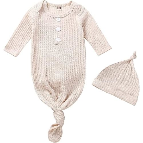 Twopumpkin Baby Girl Boy Coming Home Knotted Gown Unisex Newborn Infant Sleep Onesie Outfit Cute Baby Winter Pajamas